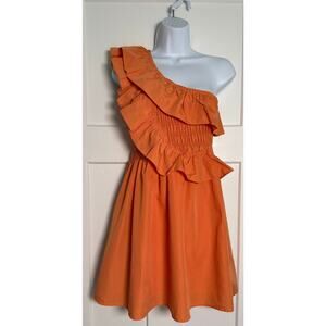 Day + Moon Orange Ruffle Mini Dress One Shoulder MEDIUM